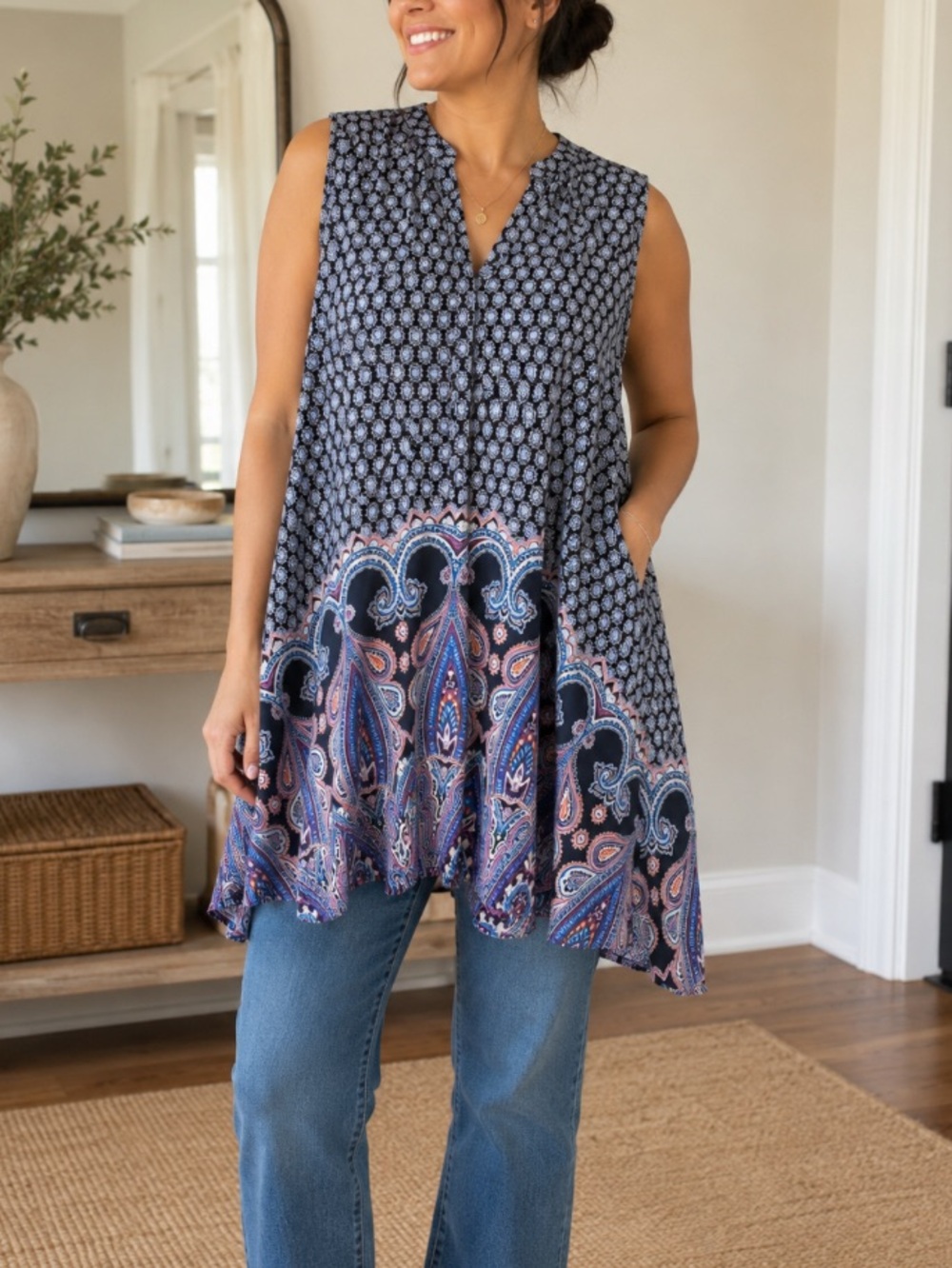 Umgee Navy Paisley Print Tunic S